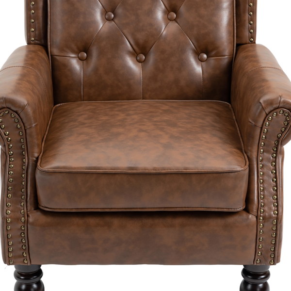 Wood Frame Armchair, Modern Accent Chair Lounge Chair with Sturdy Wood Legs for Living Room Bedroom (Brown PU)-22