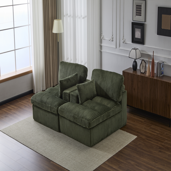 Double Chaise Lounge Chair Indoor,Oversized Upholstered Sleeper Cloud Couch,Deep Seat Luxury Sofa Bed,Sectional Sofa Chaise Love-seat,Corduroy Reading Chair for Living Room,No Assembly Required,Green-7