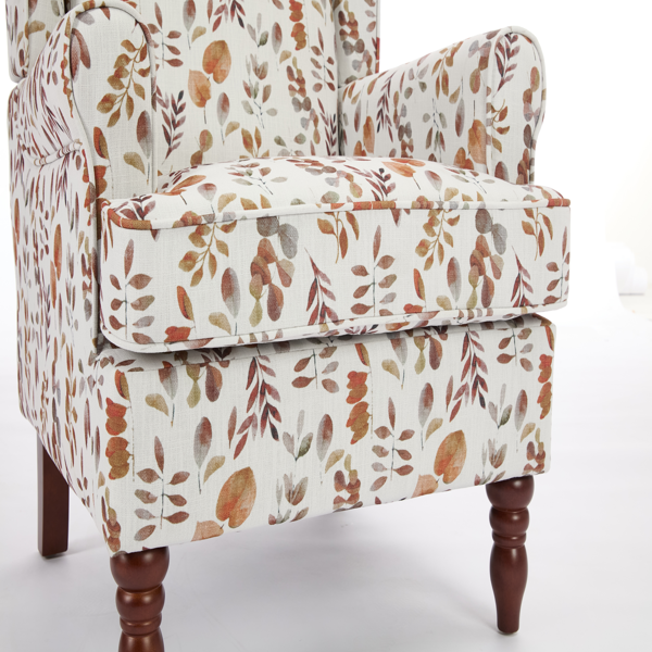 Modern Accent Chair with Retro Wood Legs, Comfy Upholstered Armchair, Floral Design Single Sofa Chair for Living Room Bedroom Office - Floral Yellow-17