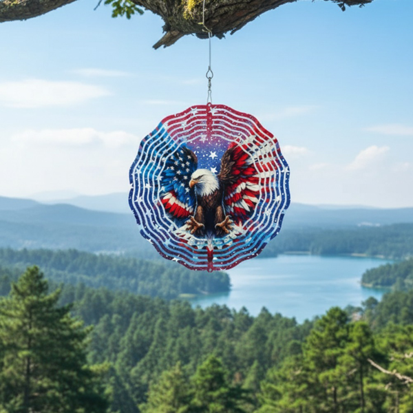 CIFbuy 旋转美式国旗雄鹰风车，防锈爱国主题动能金属艺术品，适用于庭院、花园与露台的户外悬挂装饰，节日与乔迁之喜的理想礼物——为节日派对与温馨家居增添喜庆圣诞氛围（TikTok, temu 自提物流）-4