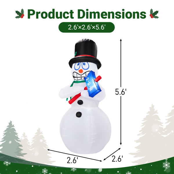 5.6ft   抖动雪人 3颗LED灯 束口袋 190D涤纶 圣诞充气装饰 12V 12V,1250mA 15W 美规-5