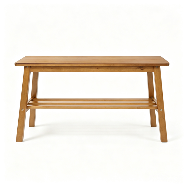 【禁售亚马逊】松木 浅棕色 100*30*45.5cm 餐厅长凳 带层架-2