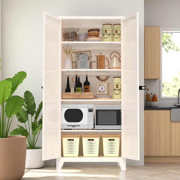 71'' 2 Shapely Door Cabinet With Lock, Metal Storage Cabinet with Doors and Adjustable Shelves, for Kitchen, Bedroom, Living Room(Beige)-12