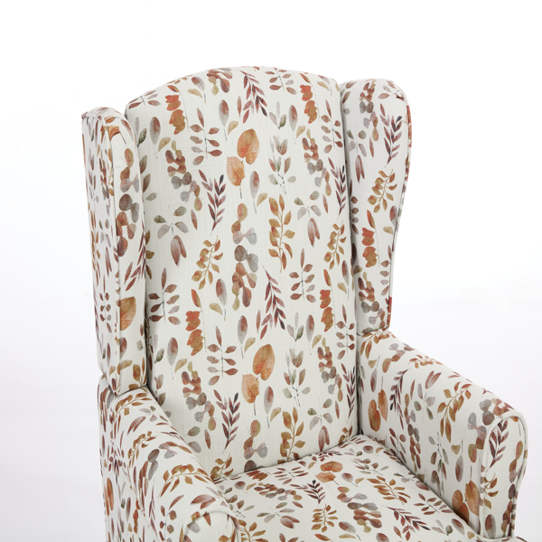 Modern Accent Chair with Retro Wood Legs, Comfy Upholstered Armchair, Floral Design Single Sofa Chair for Living Room Bedroom Office - Floral Yellow-21