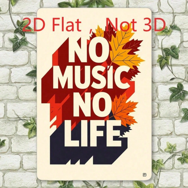 CIFbuy 20x30厘米 铝制铁皮招牌 “无音乐，无生活”，秋日枫叶墙饰装饰（TikTok, temu 自提物流）-3