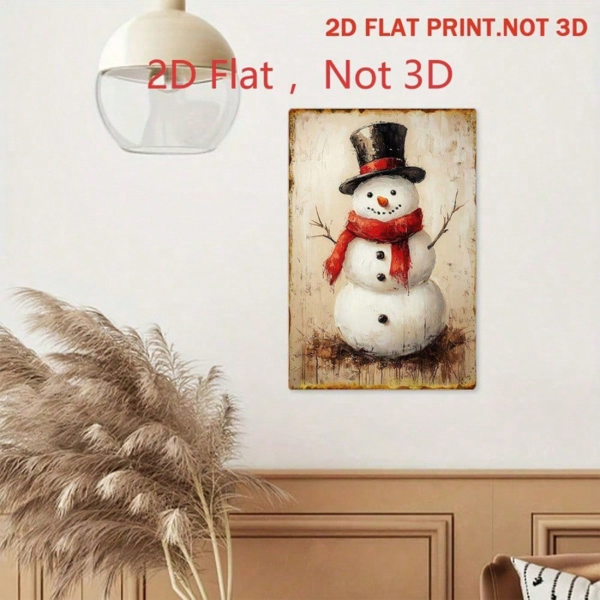 CIFbuy 复古油画风格圣诞雪人铁皮装饰牌，怀旧艺术风 8x12 英寸（TikTok, temu 自提物流）-4