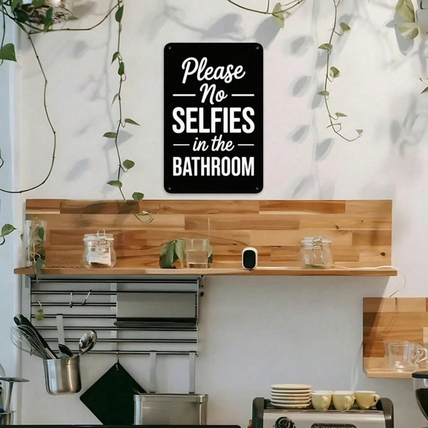 CIFbuy 1个复古浴室金属铁皮装饰牌 8x12，浴室墙面艺术，禁止自拍（TikTok, temu 自提物流）-4