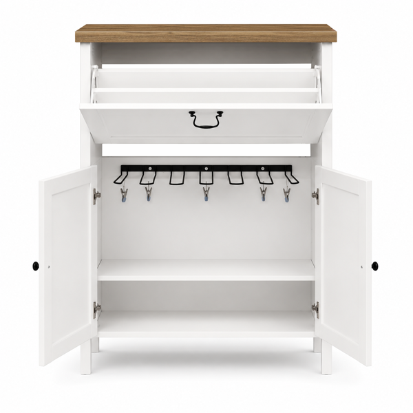 Shoe Cabinet with Flip Drawer, Boot Rack and 6 Boot Clips, Narrow Entryway Shoe Cabinet with Adjustable Shelf, Freestanding Shoe Organizer Cabinet for Entryway, Foyer, 31.5"W x 15.7"D x 45.3"H-White-13