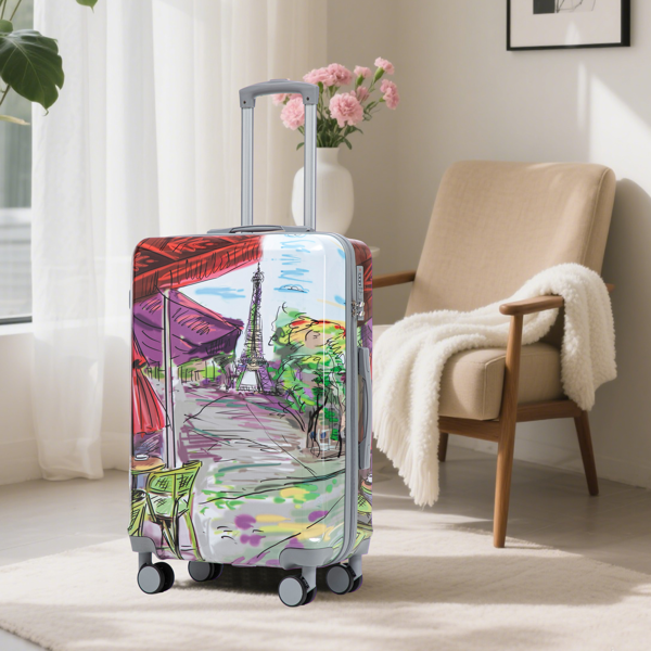 20"/24"/28" 3 pcs/set in PC Spinner Wheel Luggage, Carry on Suitcase, With Printed pattern and Combination Lock (Coffee+Iron Tower)-11