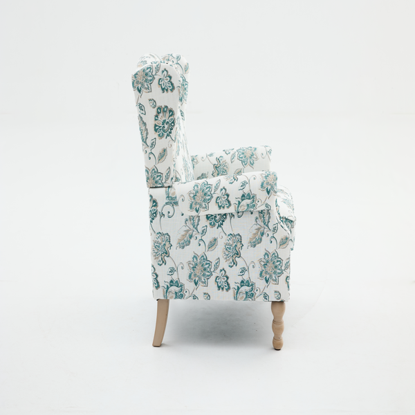 Modern Accent Chair with Retro Wood Legs, Comfy Upholstered Armchair, Floral Design Single Sofa Chair for Living Room Bedroom Office-13