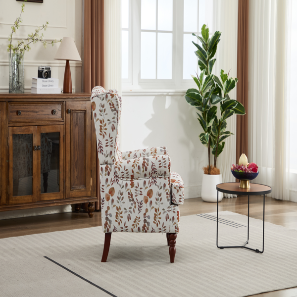 Modern Accent Chair with Retro Wood Legs, Comfy Upholstered Armchair, Floral Design Single Sofa Chair for Living Room Bedroom Office - Floral Yellow-23