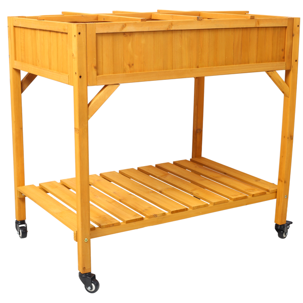 Elevated 8 Pocket Herb Garden Bed, Mobile Raised Customizable Wood Planter for Herbs, Vegetables, Flowers w/ Lockable Wheels, Storage Shelf, Drainage Holes-6