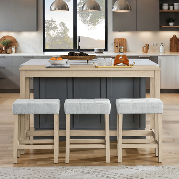 59 Inch Bar Table, Dining Table, Sofa Table with Power Outlet, 3 Upholstered Stools, 4 Piece Bar Table and Chair Set for Living Room, Dining Room, Kitchen-8