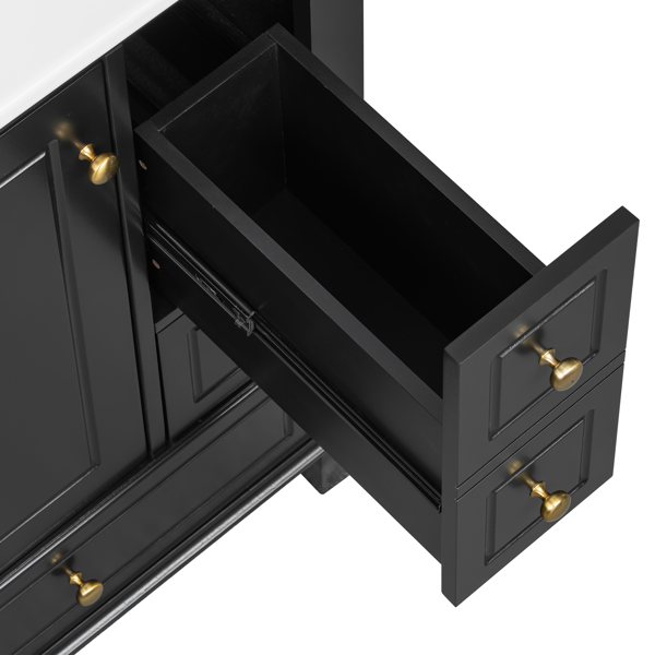 24" Bathroom Vanity with Sink and Drawers, Black Freestanding Vanity Cabinet with Ceramic Top and Storage Shelves, MDF and Solid Wood Base, Modern Sink Cabinet for Small Bathrooms-6