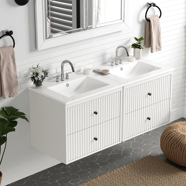 24'' Bathroom Vanity with Sink Set, Floating Bathroom Storage Cabinet with Doors and Drawers, Modern Vanity Sink Cabinet Wall Mount with Painted Surface, White-9