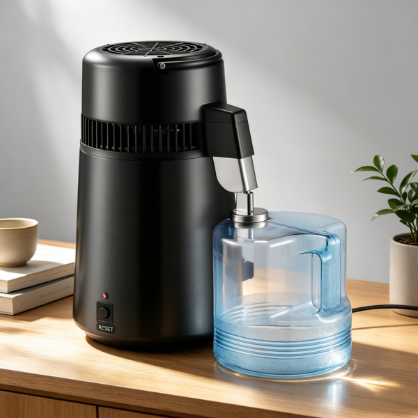 1.05加仑纯水蒸馏器，750W台式净化器，带不锈钢内部和过滤器，家用蒸馏水机，黑色-5