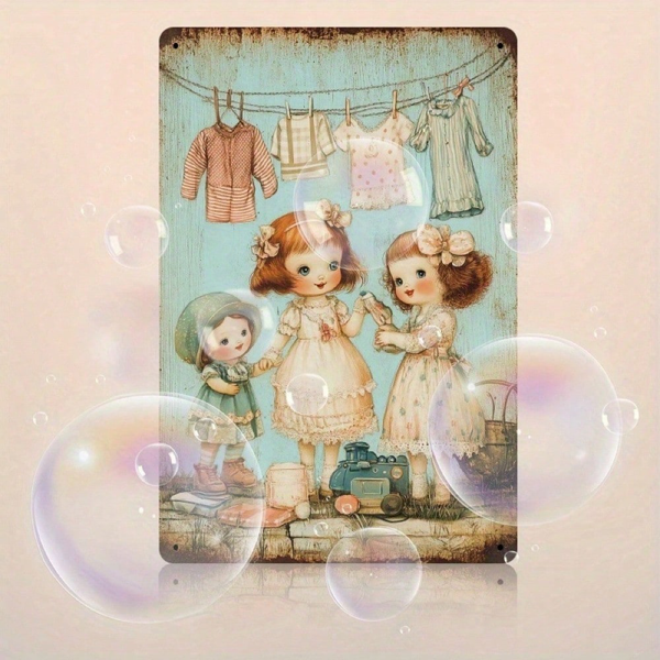 CIFbuy 复古洗衣女孩墙饰 2D 平面，8x12 怀旧铁皮招牌 洗衣房（TikTok, temu 自提物流）-7