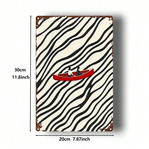 CIFbuy 铁皮彩绘红船波浪背景，乡村风墙面装饰牌 20x30厘米（TikTok, temu 自提物流）-4