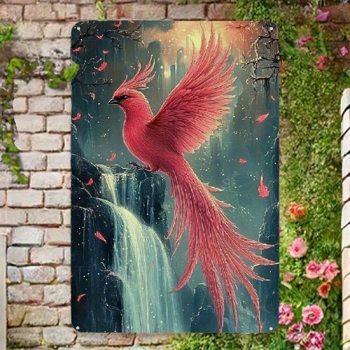 CIFbuy 金属招牌 凤凰展翅 樱花图案 复古风 8x12英寸 复古墙面装饰艺术（TikTok, temu 自提物流）
