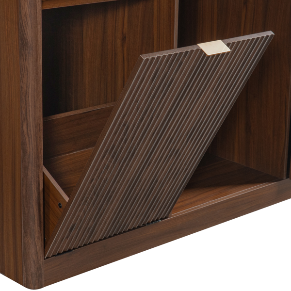 K&K 59" Coffee Bar Cabinet with Fridge Space & Tilt-Out Trash Cabinet, Mini Fridge Wine Cabinet with Storage/Charging Station, Fluted Buffet Sideboard with Glass Holder for Dining Room, Walnut Brown-18