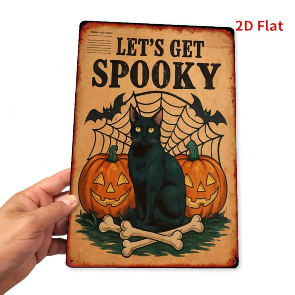 CIFbuy 2D平面金属招牌 黑猫与南瓜 万圣节 复古方形铁皮装饰（TikTok, temu 自提物流）-8