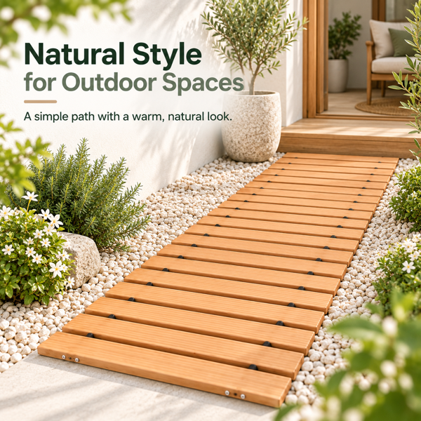 305 x 43 cmRoll-Out Wooden Walkway Mat, 1.5 cm Thick Portable Garden Pathway, Outdoor Wooden Boardwalk Path for Yard, Lawn, Beach, Patio and Camping-10