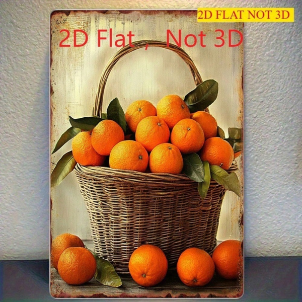 CIFbuy 复古清新橙子藤编篮锡制装饰牌，复古水果艺术 20x30厘米（TikTok, temu 自提物流）-5