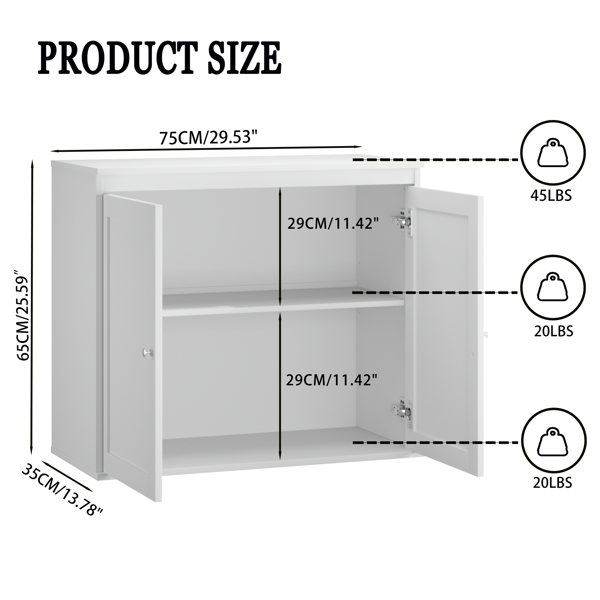 Kitchen Storage Cabinet with Double Doors, Coffee Bar Cabinet with Adjustable Shelves, Sideboard Buffet for Dining Room, Living Room or Entryway, Modern White Cupboard-30
