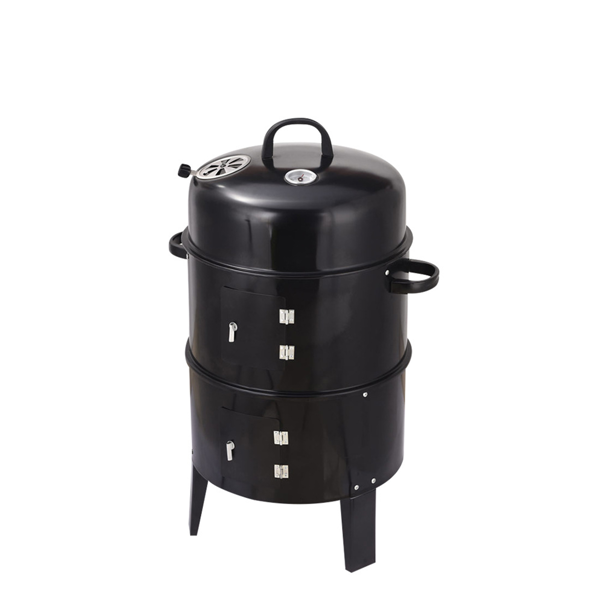 Outdoor double-layer grill, charcoal wood fired braising and smoking stove-1