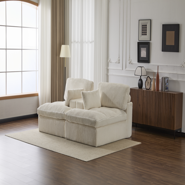 Double Chaise Lounge Chair Indoor,Oversized Upholstered Sleeper Cloud Couch,Deep Seat Luxury Sofa Bed,Sectional Sofa Chaise Love-seat,Corduroy Reading Chair for Living Room,No Assembly Required,White-5