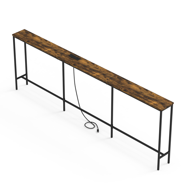 铁锈棕 240cm长 密度板贴三胺+铁 240*20*79cm 玄关桌 带排插（美标）-10