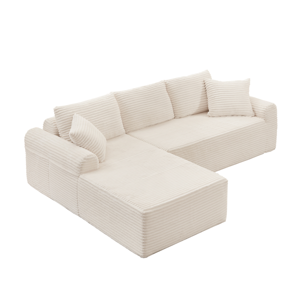 Full-Compression Chaise Lounge Set – Modular Corduroy Sectional with Arched Armrests, Non-Slip Base, Includes 3 Back Cushions & 2 Throw Pillows,Right chaise longue sofa-10