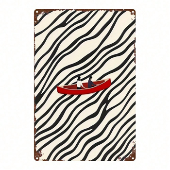 CIFbuy 铁皮彩绘红船波浪背景，乡村风墙面装饰牌 20x30厘米（TikTok, temu 自提物流）