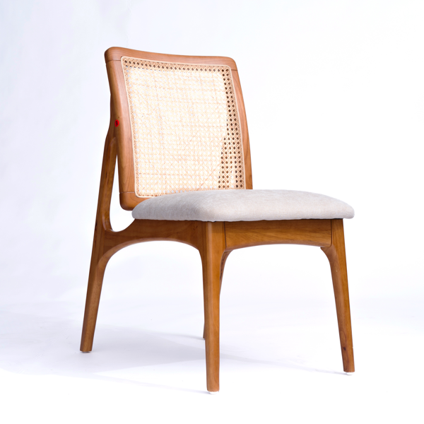Set of 2 Mid Century Modern Rattan Dining Chairs, Solid Rubber Wood Frame Dining Side Chairs with Natural Cane Rattan Backrest-6