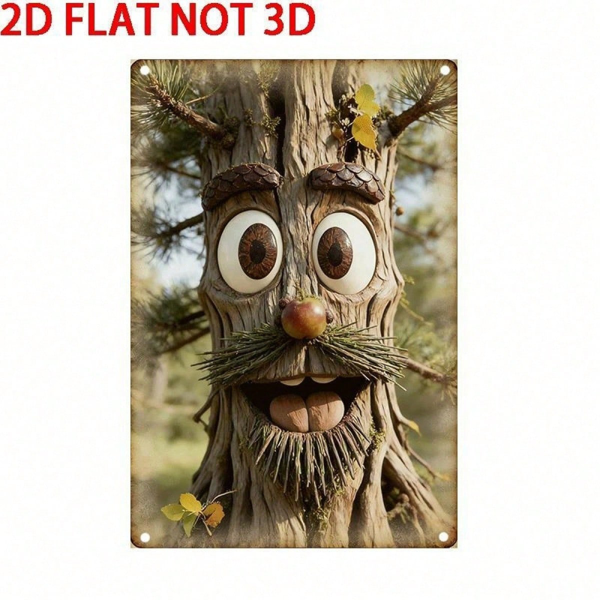 CIFbuy 1个2D平面复古铁皮招牌，趣味树脸图案，非3D墙饰，尺寸8x12英寸（TikTok, temu 自提物流）-8