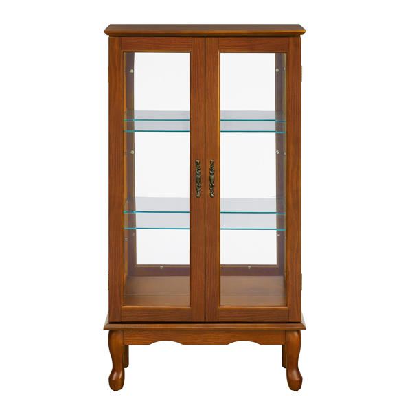 Curio Cabinet Lighted Curio Diapaly Cabinet with Adjustable Shelves and Mirrored Back Panel, Tempered Glass Doors (Oak, 3 Tier), (E26 light bulb not included)-9