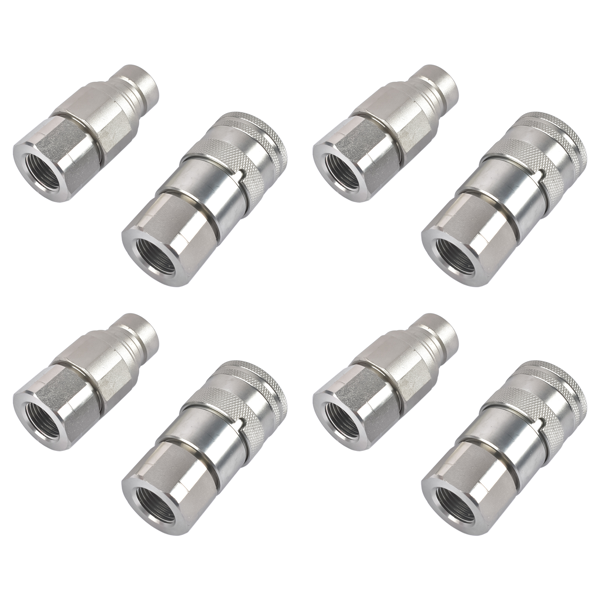 液压快速接头 4 Sets 1/2" Flat Face Hydraulic Coupler Quick Connect Fit for Bobcat 16028-4