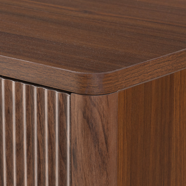 K&K 59" Coffee Bar Cabinet with Fridge Space & Tilt-Out Trash Cabinet, Mini Fridge Wine Cabinet with Storage/Charging Station, Fluted Buffet Sideboard with Glass Holder for Dining Room, Walnut Brown-40