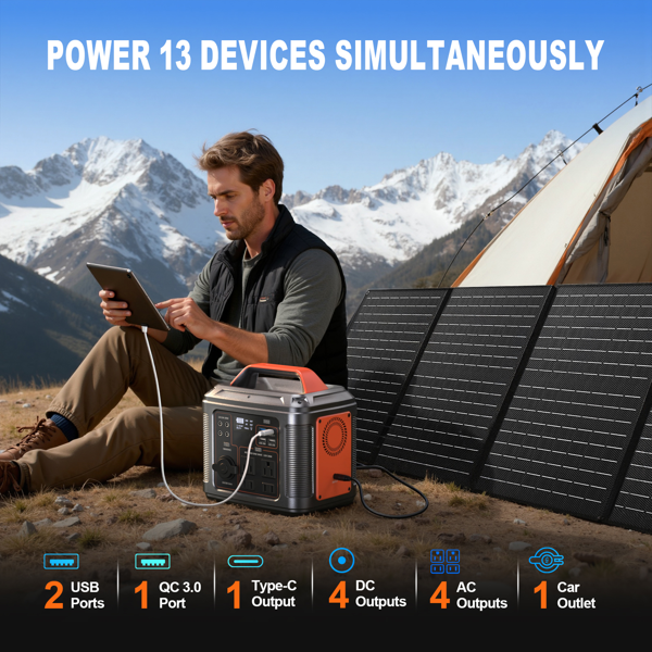 便携式电源站，296Wh 300W 锂电池，300W AC/PD100W 输出，户外太阳能灯、露营帐篷、应急户外家庭使用、呼吸机、电风扇、笔记本电脑、应急、礼品用太阳能发电机-9