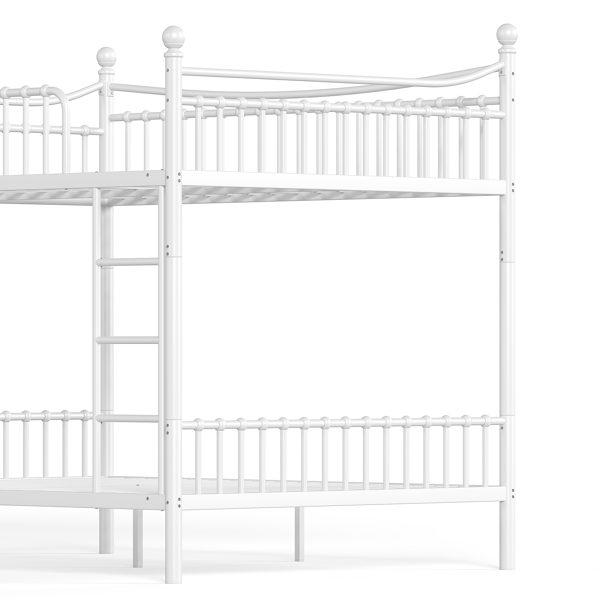 Queen over Queen Metal Bunk Bed with Unique Curved Guardrail Design, Round Tube bunk bed Frame, No Box Spring Required, Metal Bunk Bed Frame for Kids Teens,adults, White-10