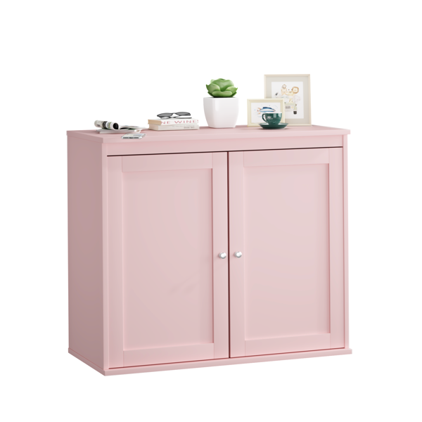 Kitchen Storage Cabinet with Double Doors, Coffee Bar Cabinet with Adjustable Shelves, Sideboard Buffet for Dining Room, Living Room or Entryway, Pink-29