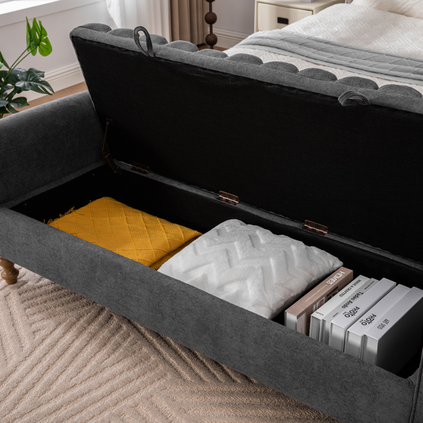 65.55" Wide Modern Upholstered  Storage Bench , Napped fabric Bed End Foot Stool With Rolled Armrest, Bench Daybed With Rubberwood Legs For Living Room, Entryway, Dormitory, Bedroom,Charcoal-11