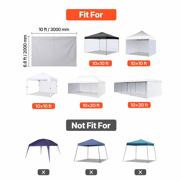 适用于 10×10 英尺速开帐篷的帐篷侧帘，防水板材带防晒层，用于户外活动、摊位、露营（4 片装，白色）-3