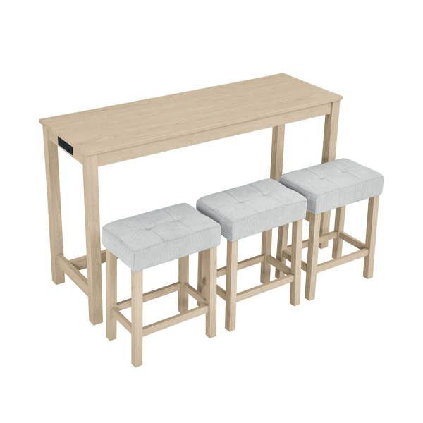 59 Inch Bar Table, Dining Table, Sofa Table with Power Outlet, 3 Upholstered Stools, 4 Piece Bar Table and Chair Set for Living Room, Dining Room, Kitchen-13