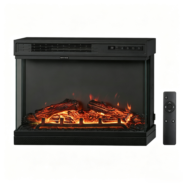 美规 EF-25 120V 1500W 24寸 壁炉芯 黑色 铁 嵌入式/三面玻璃/可调温/定时/带显示/5档火焰明亮度/配假柴/带遥控器 多彩/12色火焰-3