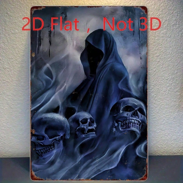 CIFbuy 复古死神铁皮招牌，复古骷髅金属牌 8x12 万圣节哥特风（TikTok, temu 自提物流）-2