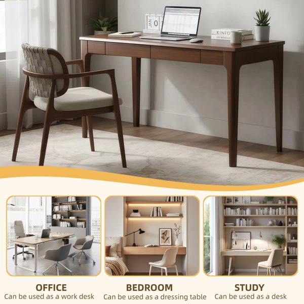 Solid Wood Desk with Drawers, Standing Desk with Smooth Edges, Home Office Desk for Small Spaces, Mid Century Modern Desk for Study, Bedroom, Living Room, Office, (Walnut, 47.24''*21.65''*29.53'')-10