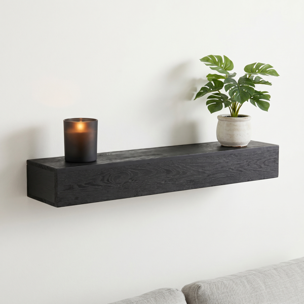 48'' Fireplace Mantel Western Red Cedar Wall-Mounted & Floating Shelf for Home Decor Textured Wood Grain Surface-1