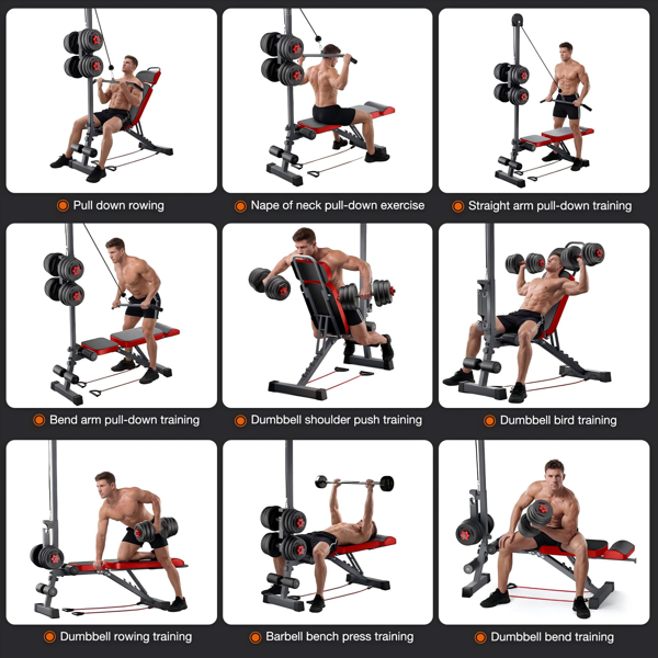 Multi-Functional Weight Bench with Pulley System and Adjustable Backrest-8