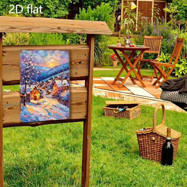 CIFbuy 1件2D平面金属壁饰 冬日村庄雪景，温馨小木屋装饰牌 8x12英寸（TikTok, temu 自提物流）-4